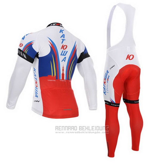 2015 Fahrradbekleidung Katusha Wei und Rot Trikot Langarm und Tragerhose